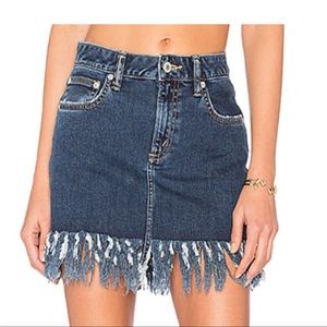 Tularosa | Denim Aubrey Mini Skirt Frayed Fringe Hem 5 Pocket Dark Wash Size 27